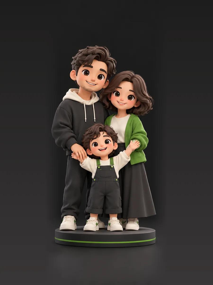Ảnh minh hoạ: tượng chibi gia đình ba người gồm bố, mẹ và bé trên đế tròn