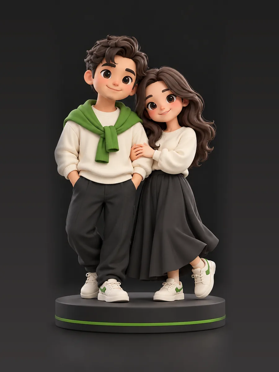 Ảnh minh hoạ: tượng chibi cặp đôi nam nữ đứng cạnh nhau trên đế tròn